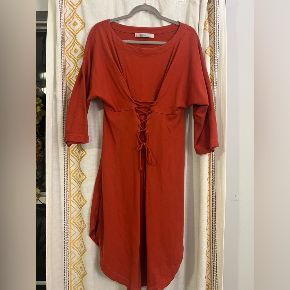 Free People FP Beach Terracotta Corset Midi Dress. Size S. Waist Cinching.